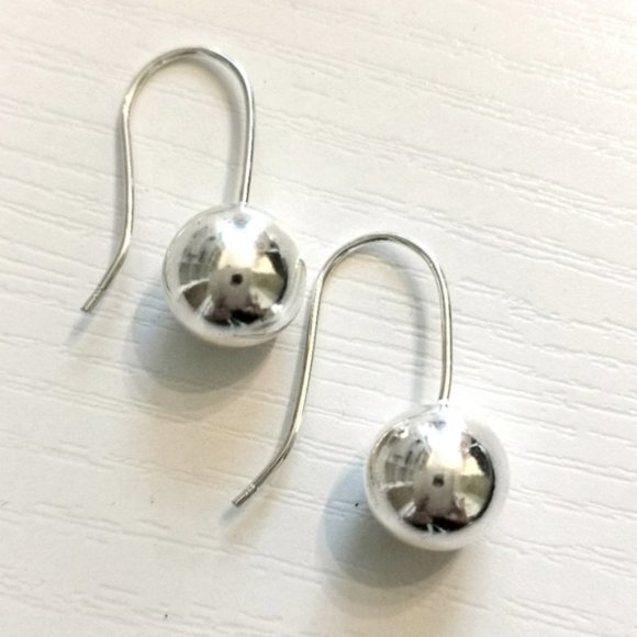 Sterling Silver bead ball drop earrings 10mm 🆕 - Picture 1 of 10